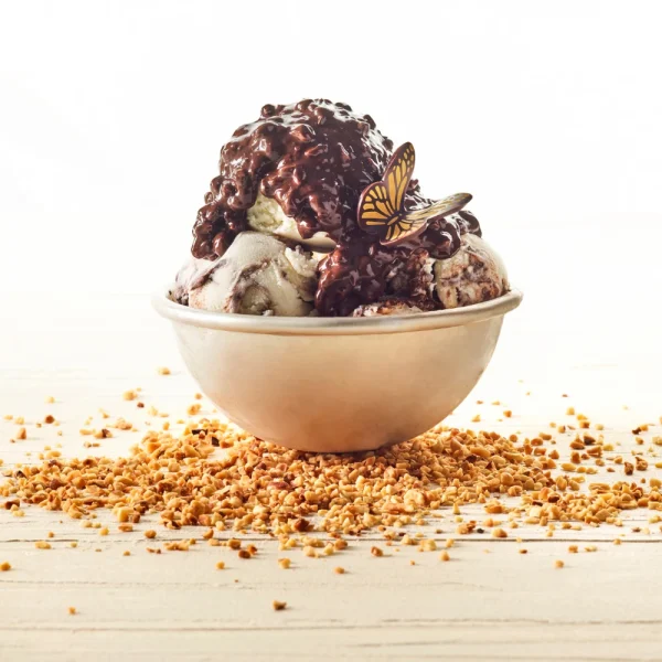 النكهة المفضلة للجميع! صوص بيساميموتشو (نكهة الروشيه) هو مزيج فاخر من كريمة الجياندوجا، قطع البندق المحمص، ومقرمشات الكريب. صُمم خصيصاً ليحافظ على قوام كريمي وطري حتى عند درجة حرارة -15 مئوية، مما يجعله مثالياً لتعريق الآيس كريم وحشو الحلويات الباردة